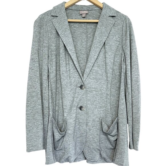 J Jill Womens Blazer Jacket Size LP Gray Wool Blend Stretch Knit Business Career - Picture 2 of 10